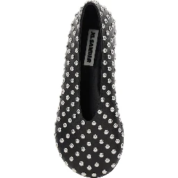 Black Ballet Flats with All-Over Stud in Leather Woman