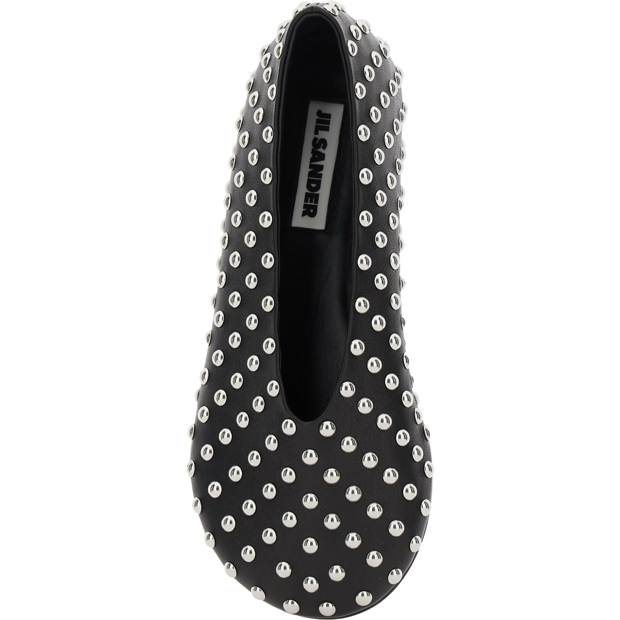 Black Ballet Flats with All-Over Stud in Leather Woman