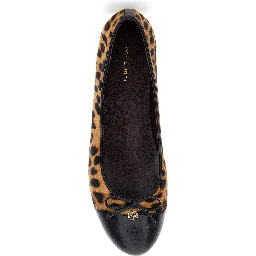 Brown Ballet Shoes with Cap Toe and Leopard Print in Leather Woman