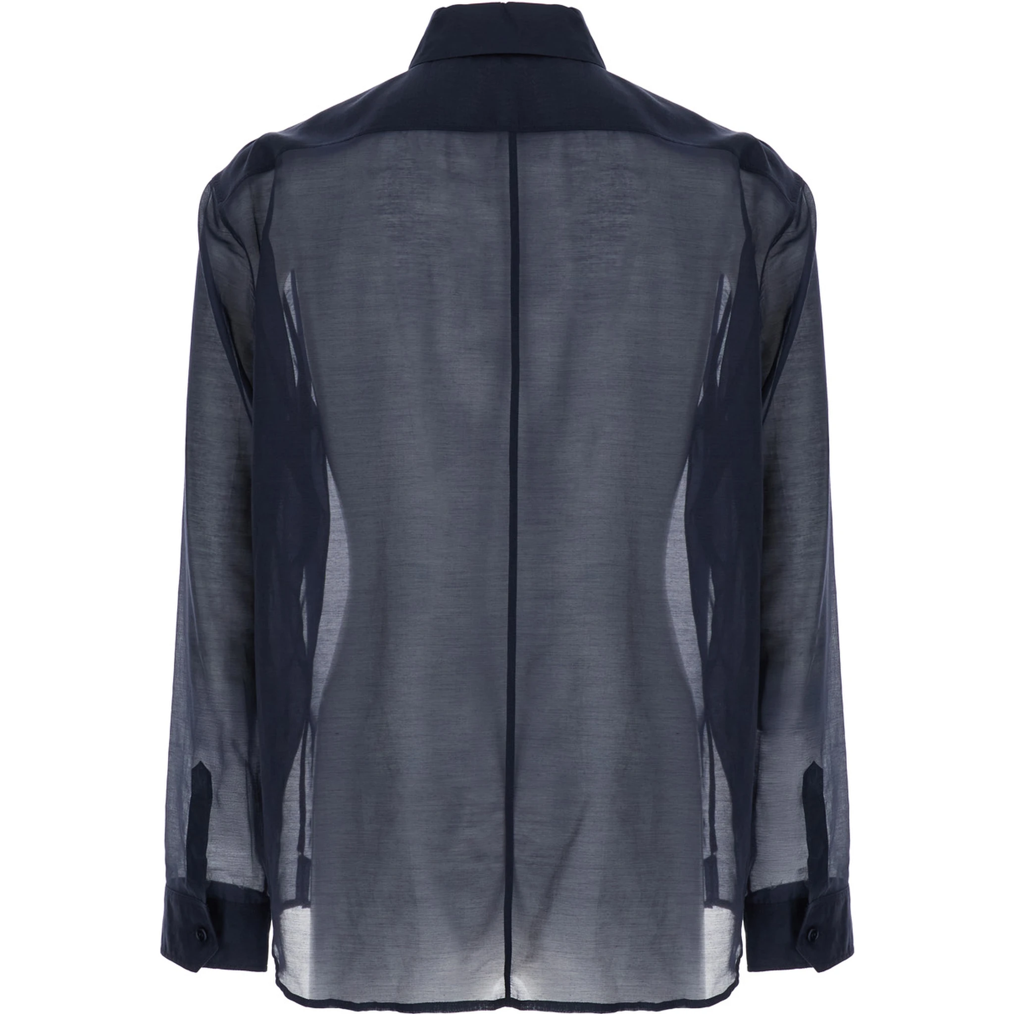 Blue Shirt with Classic Collar and Contrasting Details in Cotton and SIlk Man