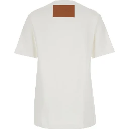 White Crewneck T-Shirt with Logo Patch Applied on the Back in Cotton Woman