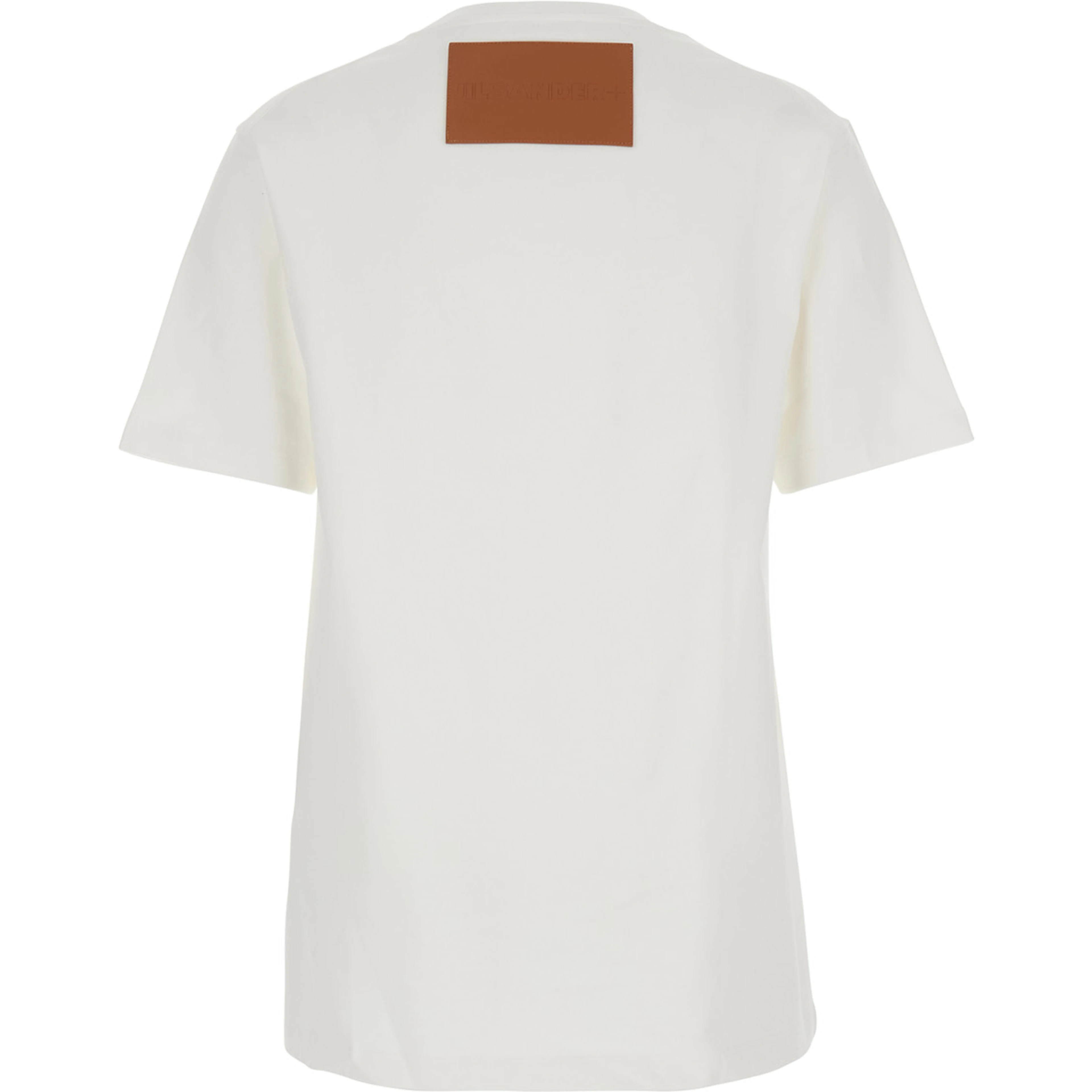 White Crewneck T-Shirt with Logo Patch Applied on the Back in Cotton Woman