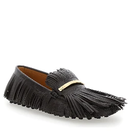Yorky Brown Loafers with Fringes in Leather Woman