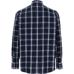 Blue Shirt with Classic Collar and All-Over Check Motif in Cotton Man