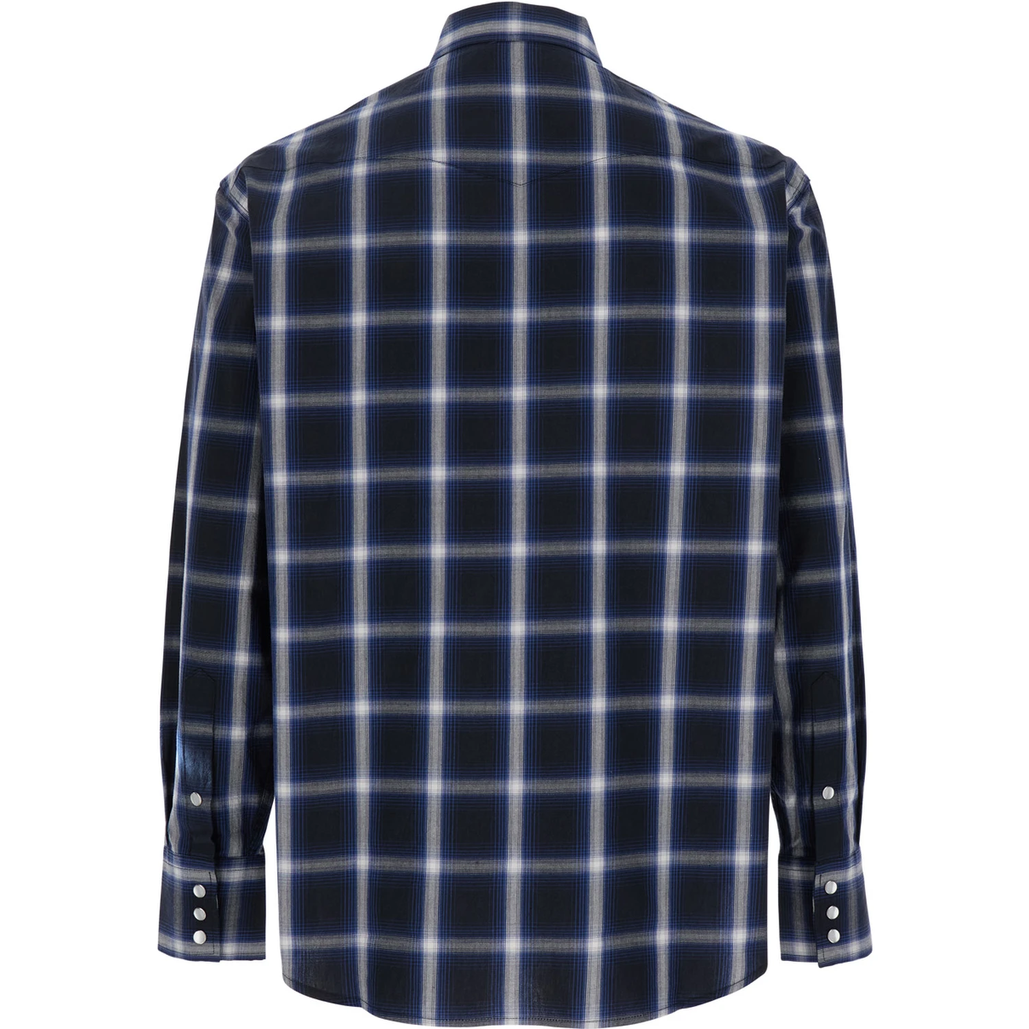 Blue Shirt with Classic Collar and All-Over Check Motif in Cotton Man