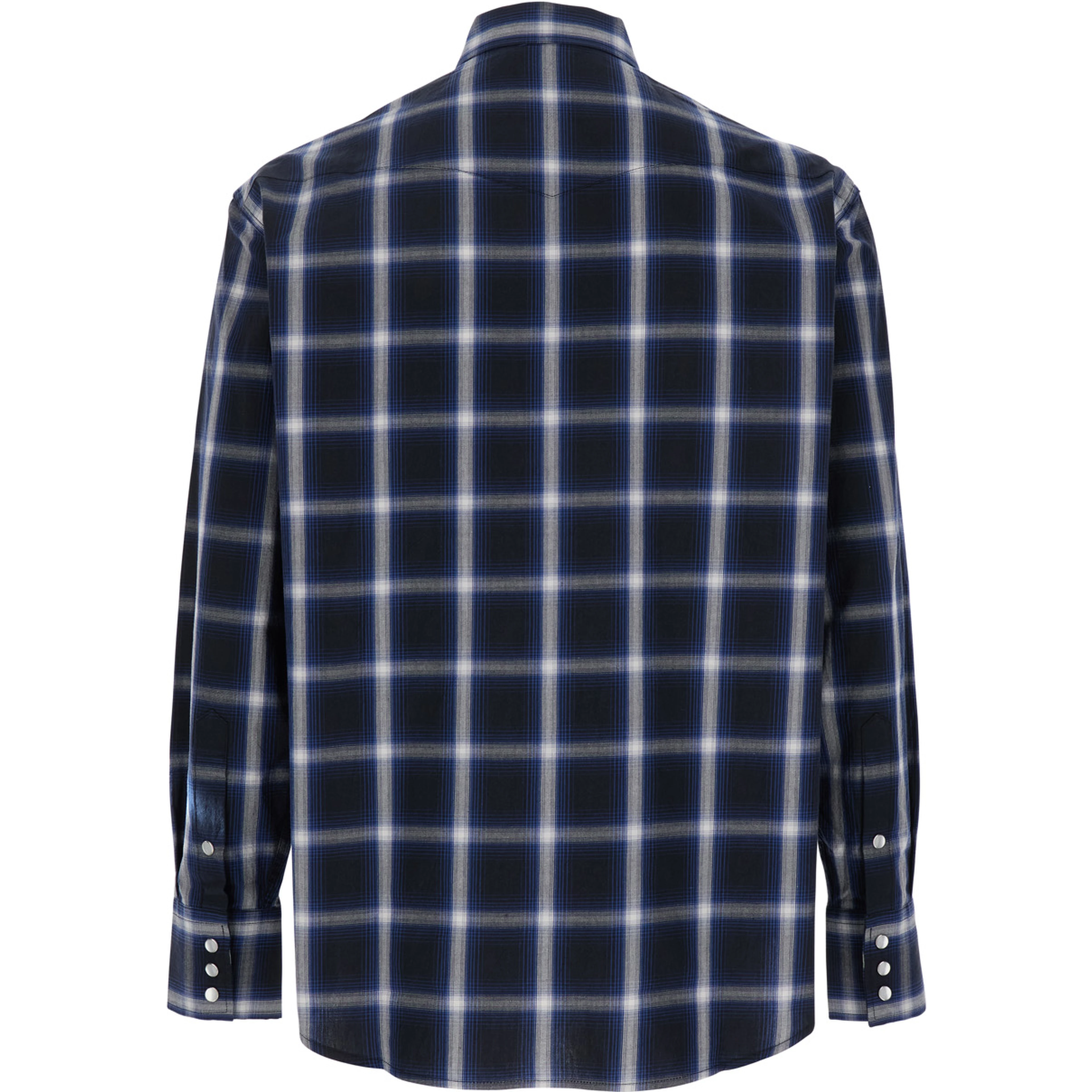 Blue Shirt with Classic Collar and All-Over Check Motif in Cotton Man