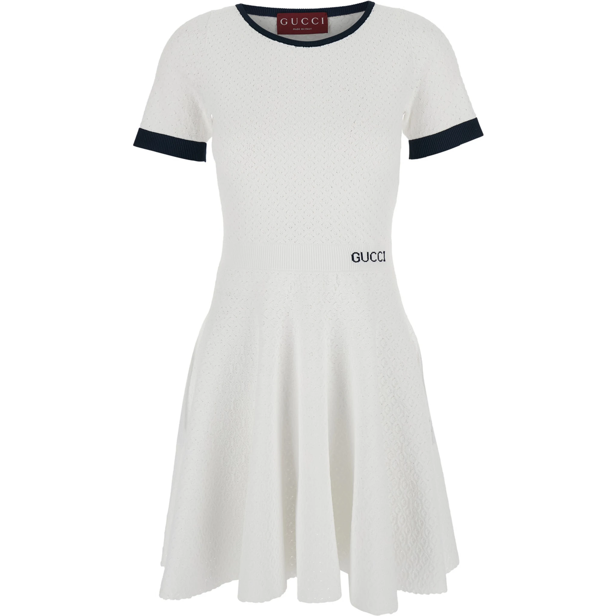 White Flared Dress with Logo Lettering Embroidery on the Front in Viscose Blend Woman