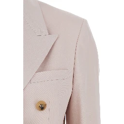 Pink Double-Breasted Jacket with Peak Revers and Logo Plaque Detail in on the Rear in Wool Woman