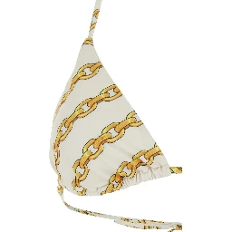 White Bikini Top with All-Over Chain Print in Tech Fabric Stretch Woman