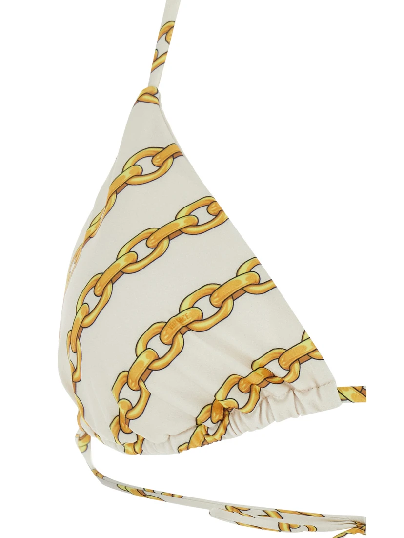 White Bikini Top with All-Over Chain Print in Tech Fabric Stretch Woman