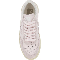 V90 Pink Sneaker with Side Logo and Perforated Toe in Leather Woman
