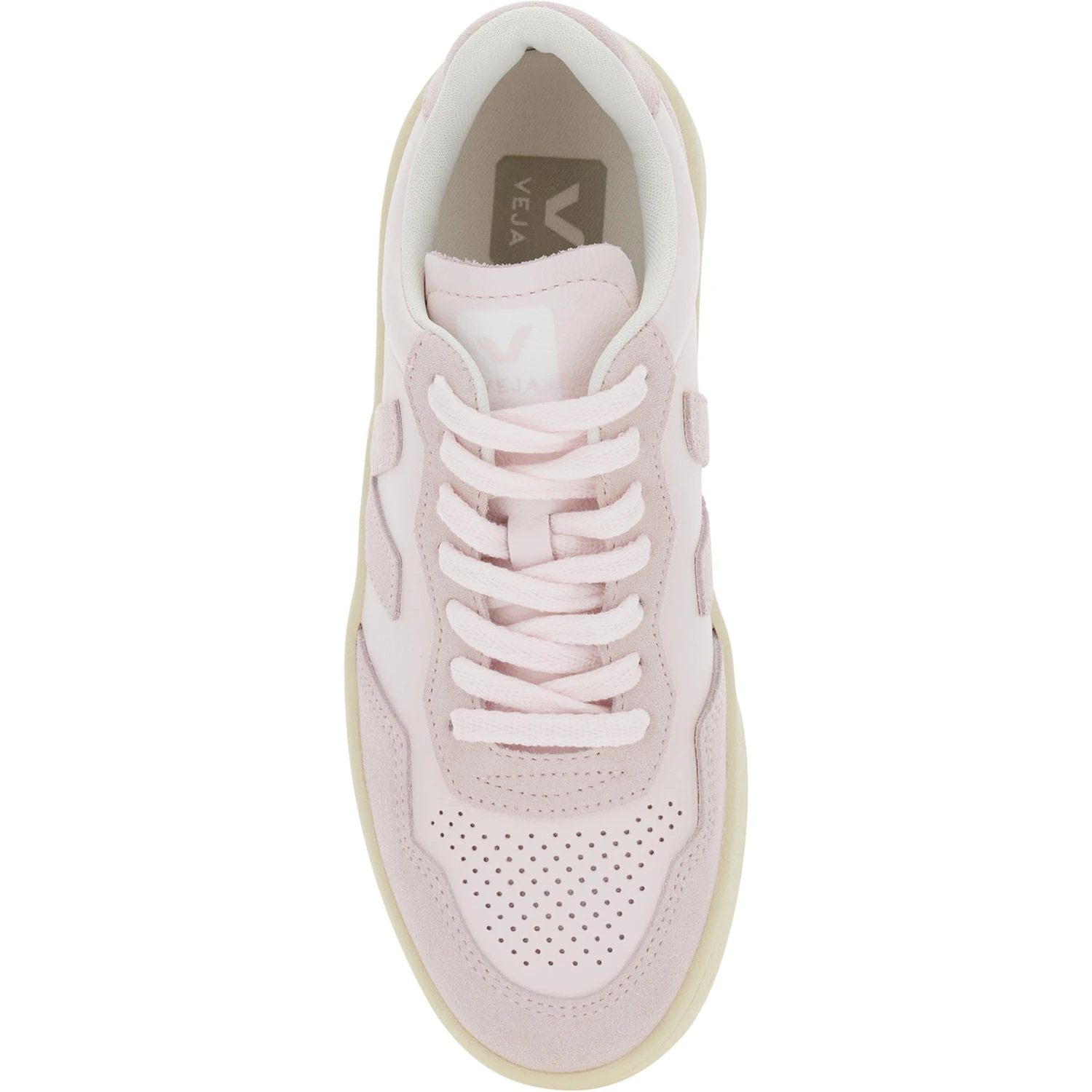 V90 Pink Sneaker with Side Logo and Perforated Toe in Leather Woman