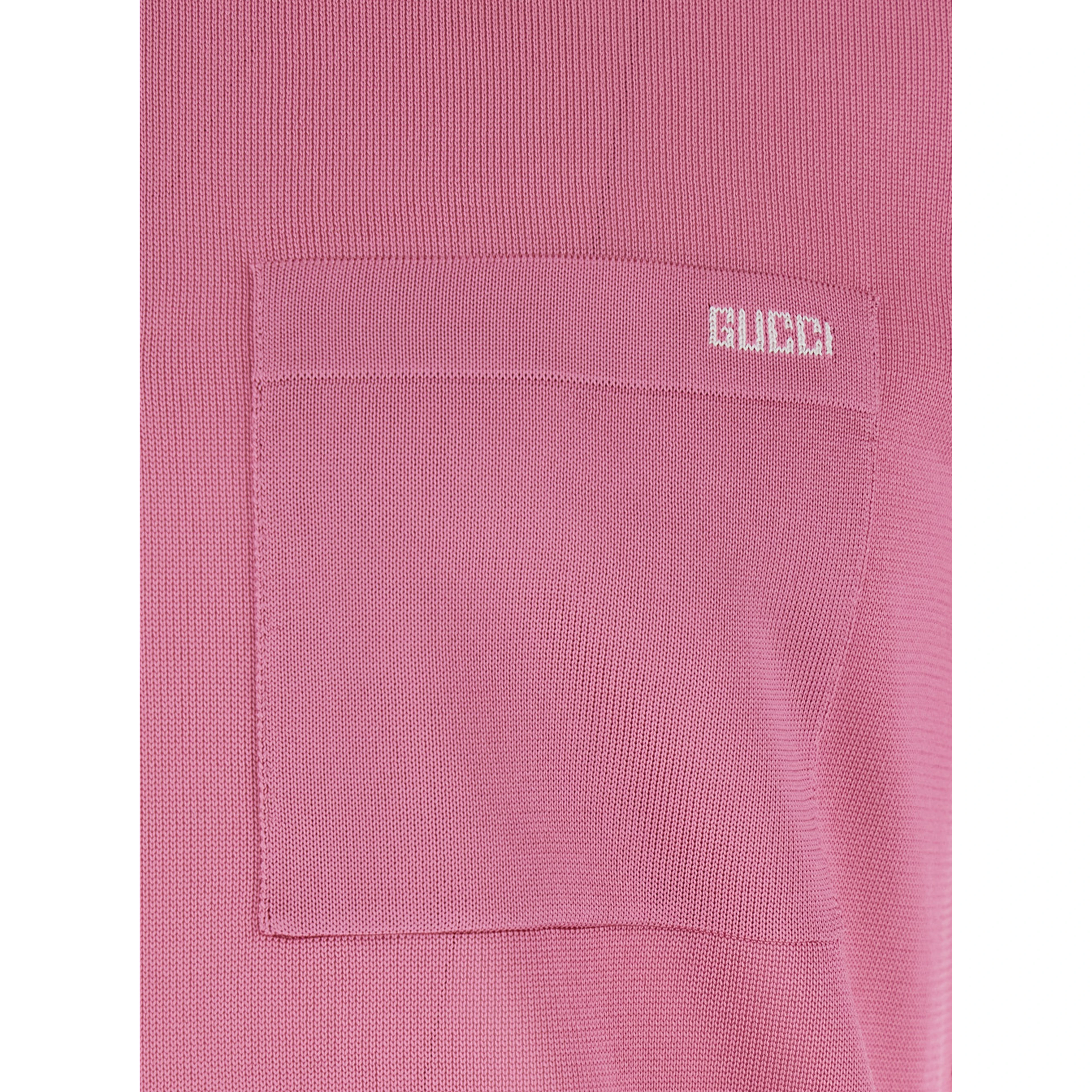 Pink Polo Shirt with Chest Pocket and Embroidered Logo on the Front in Fine Silk Knit Man