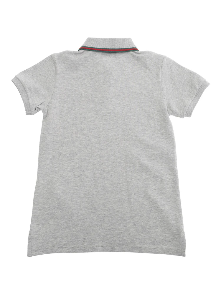Grey Polo Shirt with Web Detailed Classic Collar in Cotton Boy alternative