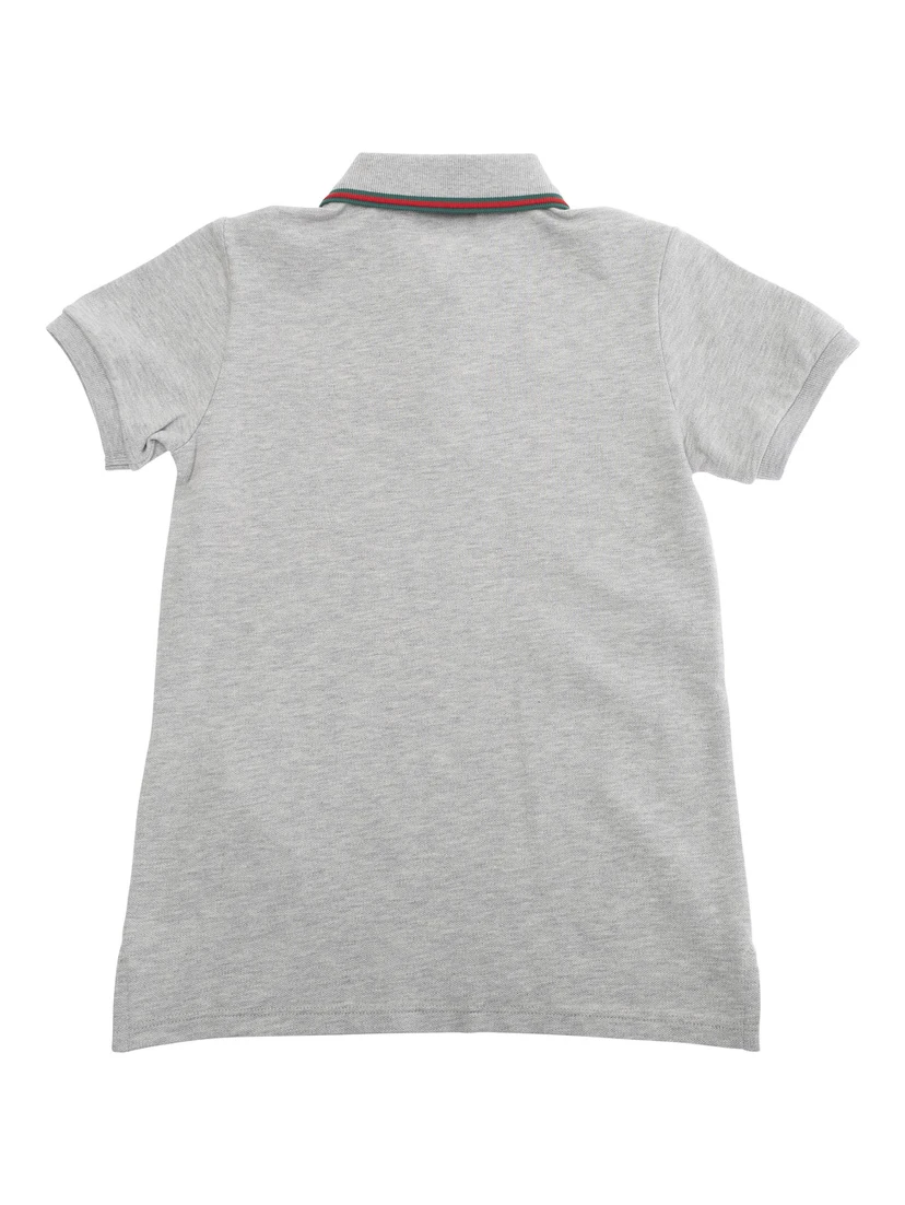 Grey Polo Shirt with Web Detailed Classic Collar in Cotton Boy