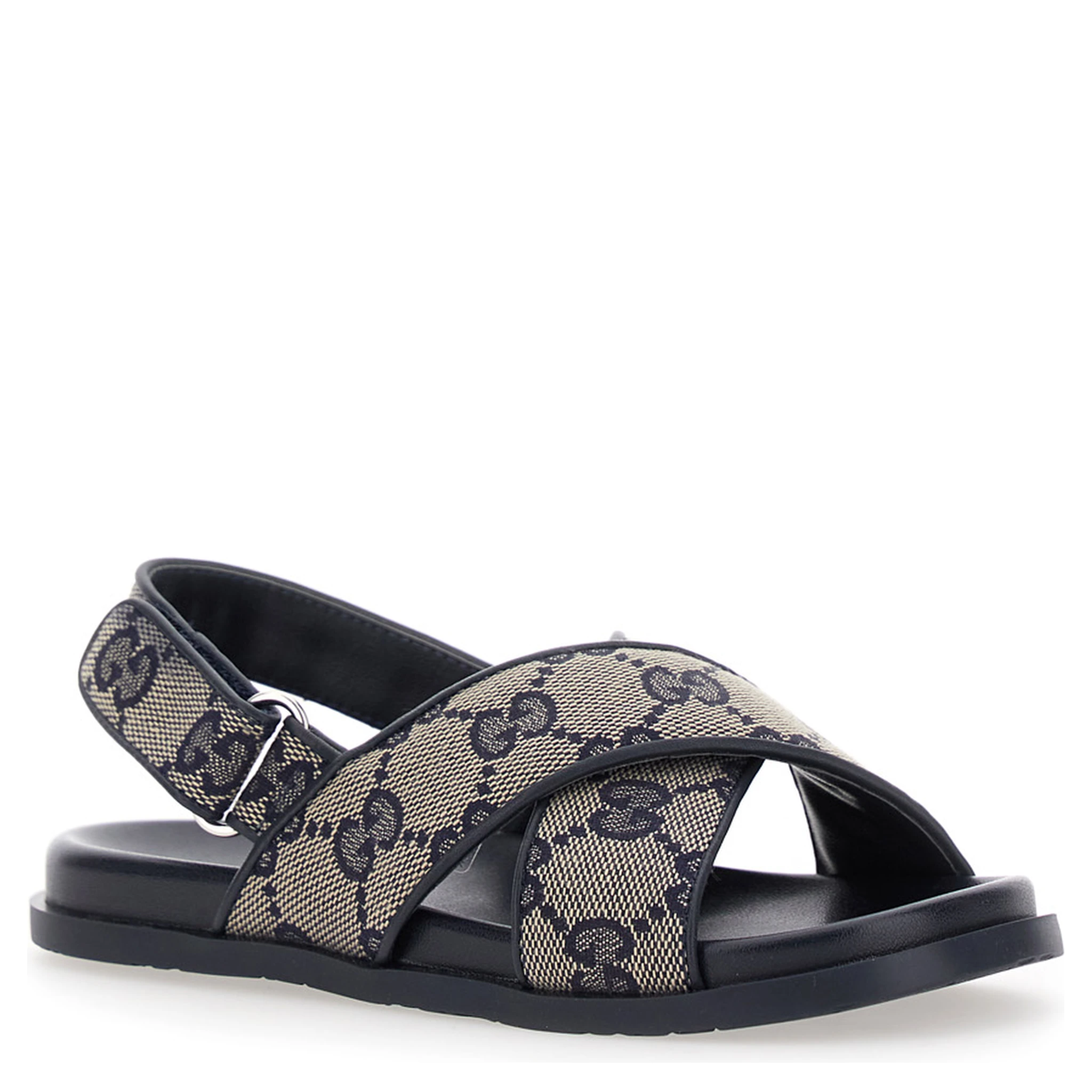Blue Sandals with All-Over GG Motif and Logo on the Insole in Fabric Blend Girl