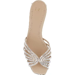 Vittoria Metallic Rhinestoned Sandals with Block Heel in Leather Woman