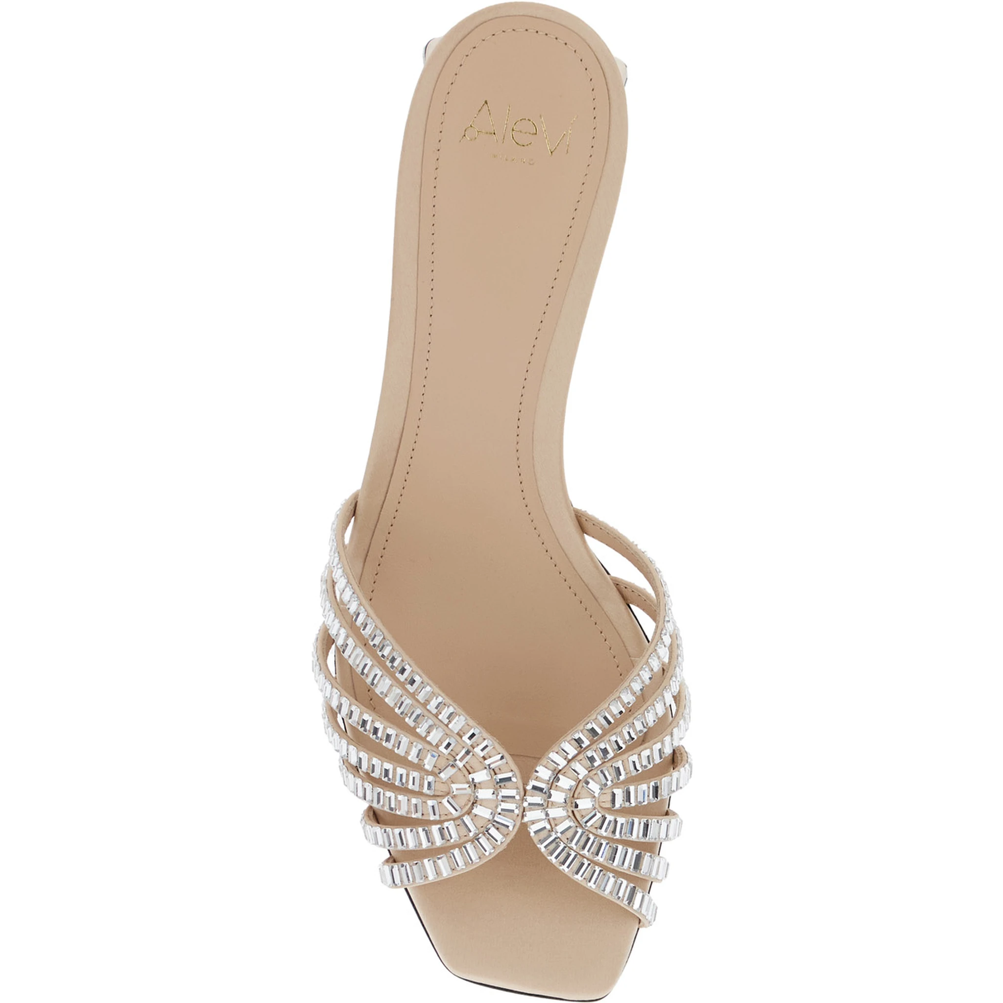 Vittoria Metallic Rhinestoned Sandals with Block Heel in Leather Woman