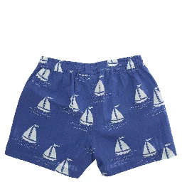 Sailing Boats Blue Shorts with Elastic Waist and All-Over Graphic Print in Cotton Boy