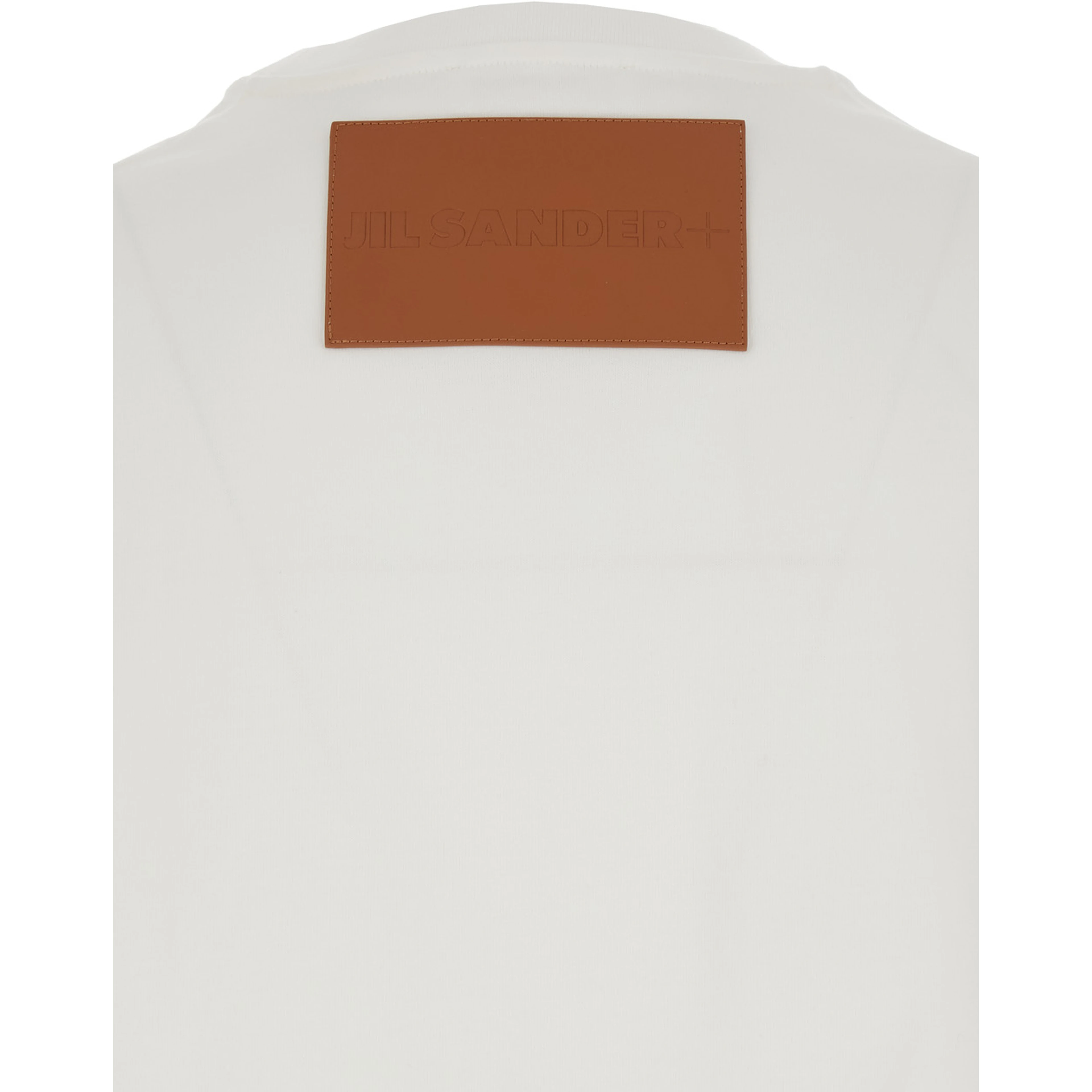 White Crewneck T-Shirt with Logo Patch Applied on the Back in Cotton Woman