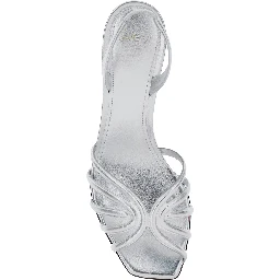 Tara Metallic Sandals with Elastic Ankle Strap and Block Heel in Leather Woman