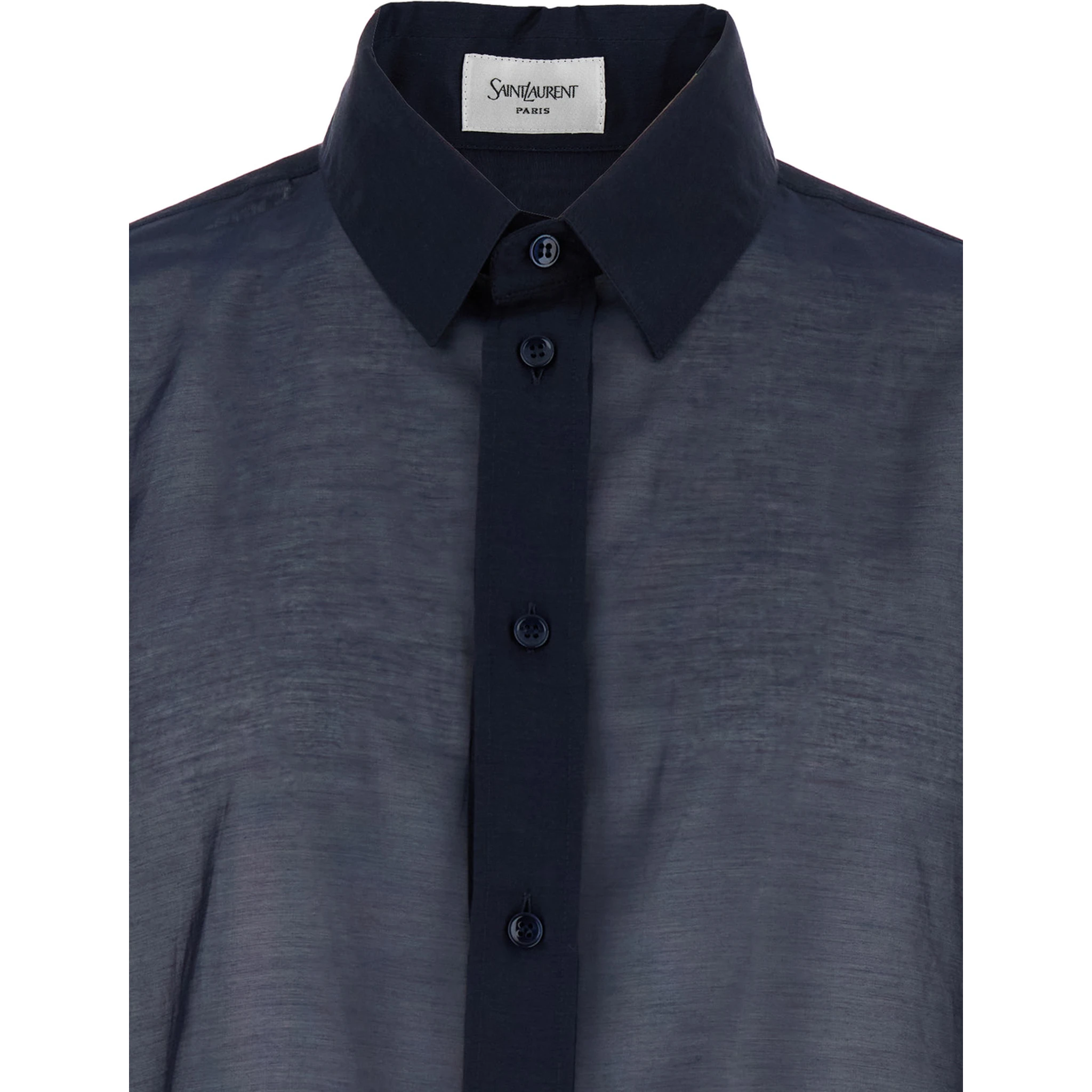 Blue Shirt with Classic Collar and Contrasting Details in Cotton and SIlk Man