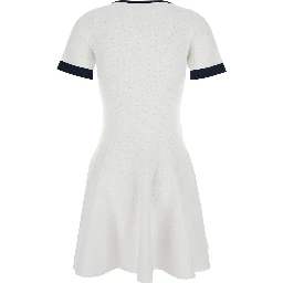 White Flared Dress with Logo Lettering Embroidery on the Front in Viscose Blend Woman