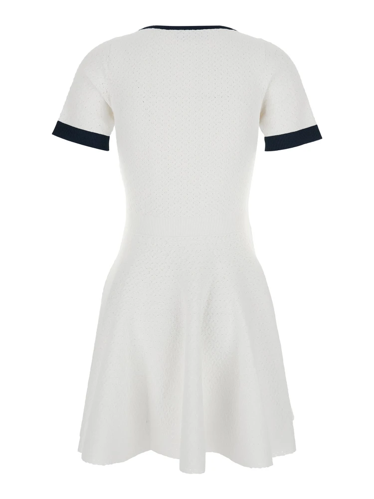 White Flared Dress with Logo Lettering Embroidery on the Front in Viscose Blend Woman alternative