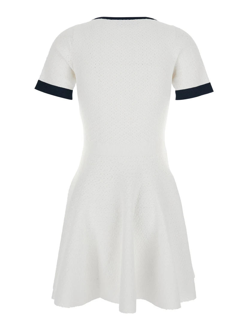 White Flared Dress with Logo Lettering Embroidery on the Front in Viscose Blend Woman