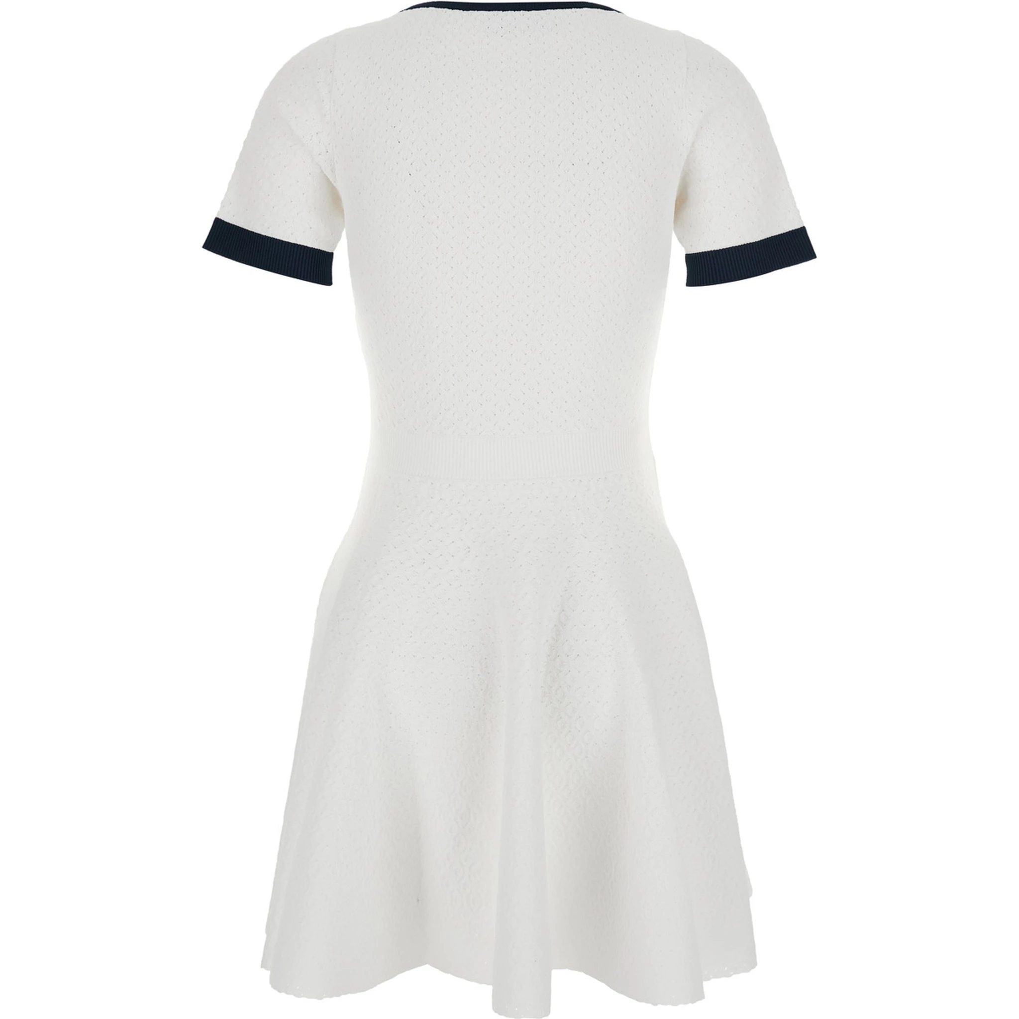 White Flared Dress with Logo Lettering Embroidery on the Front in Viscose Blend Woman