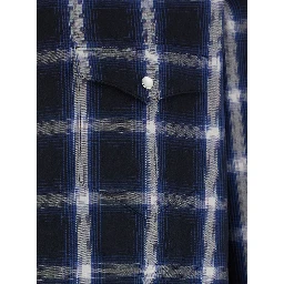 Blue Shirt with Classic Collar and All-Over Check Motif in Cotton Man