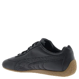Speedcat Black Low Top Sneakers with Embossed Logo on the Tongue and Contrasting Sole in Leather Unisex