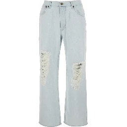 Light Blue Jeans with Logo Patch on the Rear and Ripped Details on the Front in Denim Man