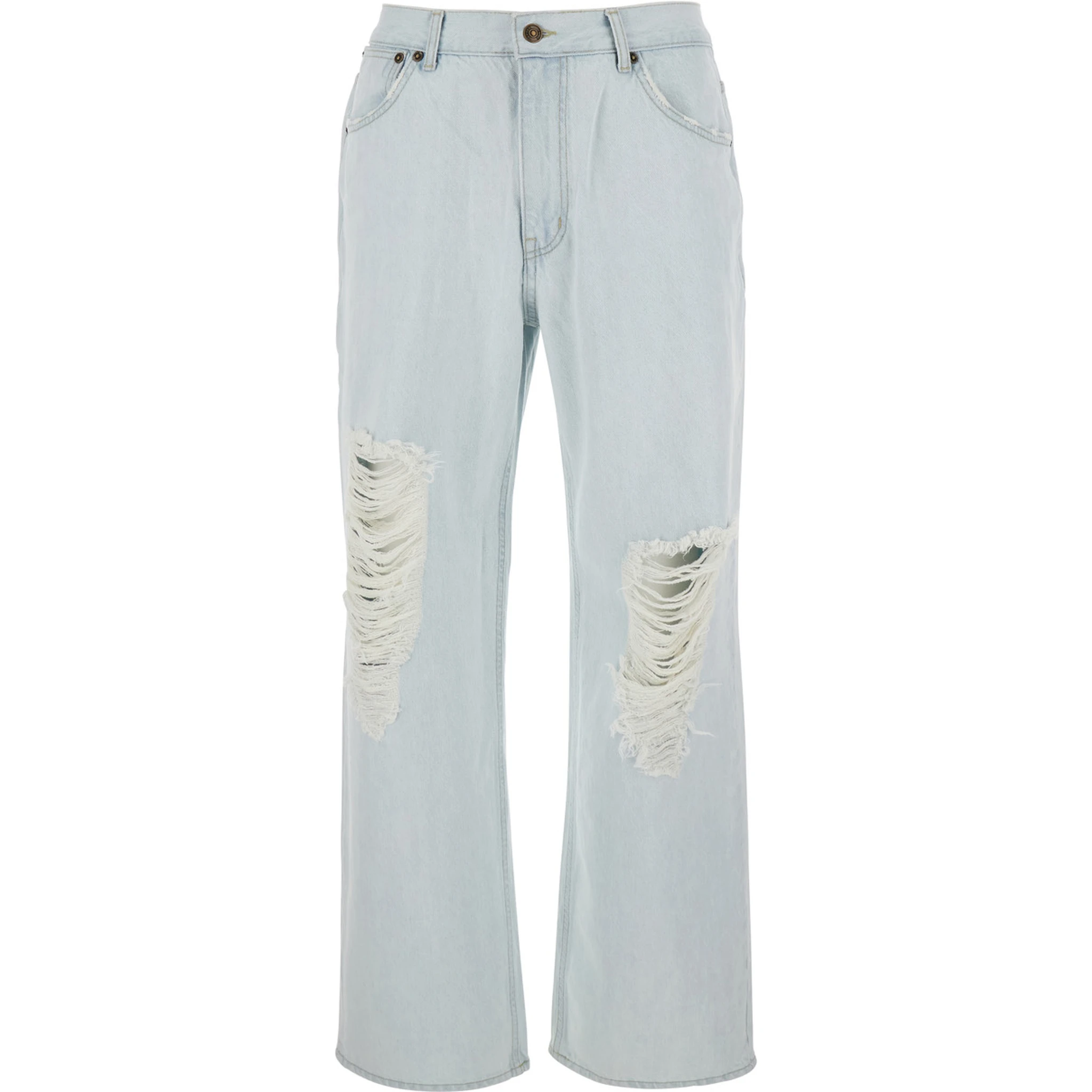 Light Blue Jeans with Logo Patch on the Rear and Ripped Details on the Front in Denim Man