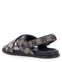 Blue Sandals with All-Over GG Motif and Logo on the Insole in Fabric Blend Girl