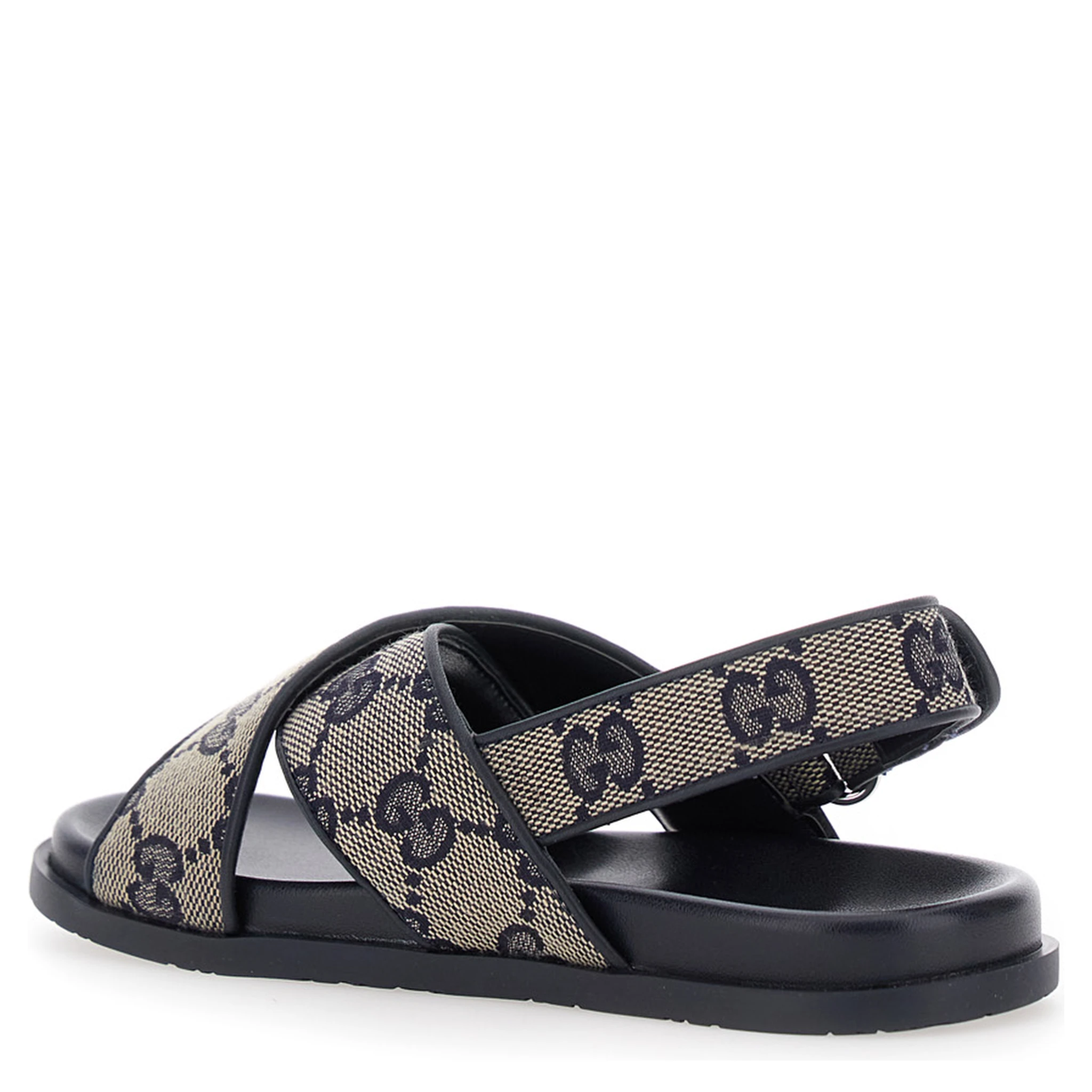 Blue Sandals with All-Over GG Motif and Logo on the Insole in Fabric Blend Girl