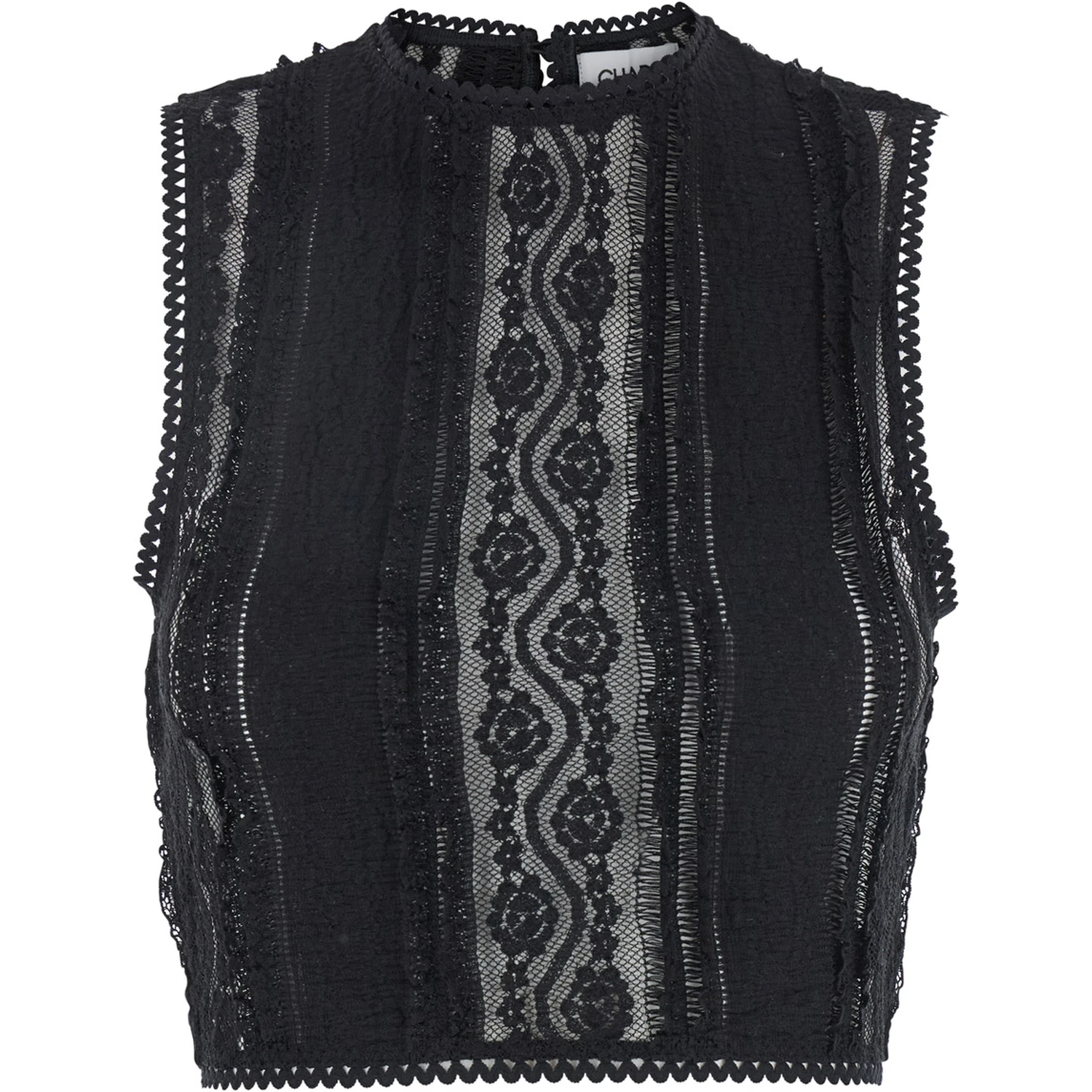 Asteria Black Top with Embroidery Details and Semi-Transparent Design in Cotton and Tech Fabric Blend Woman