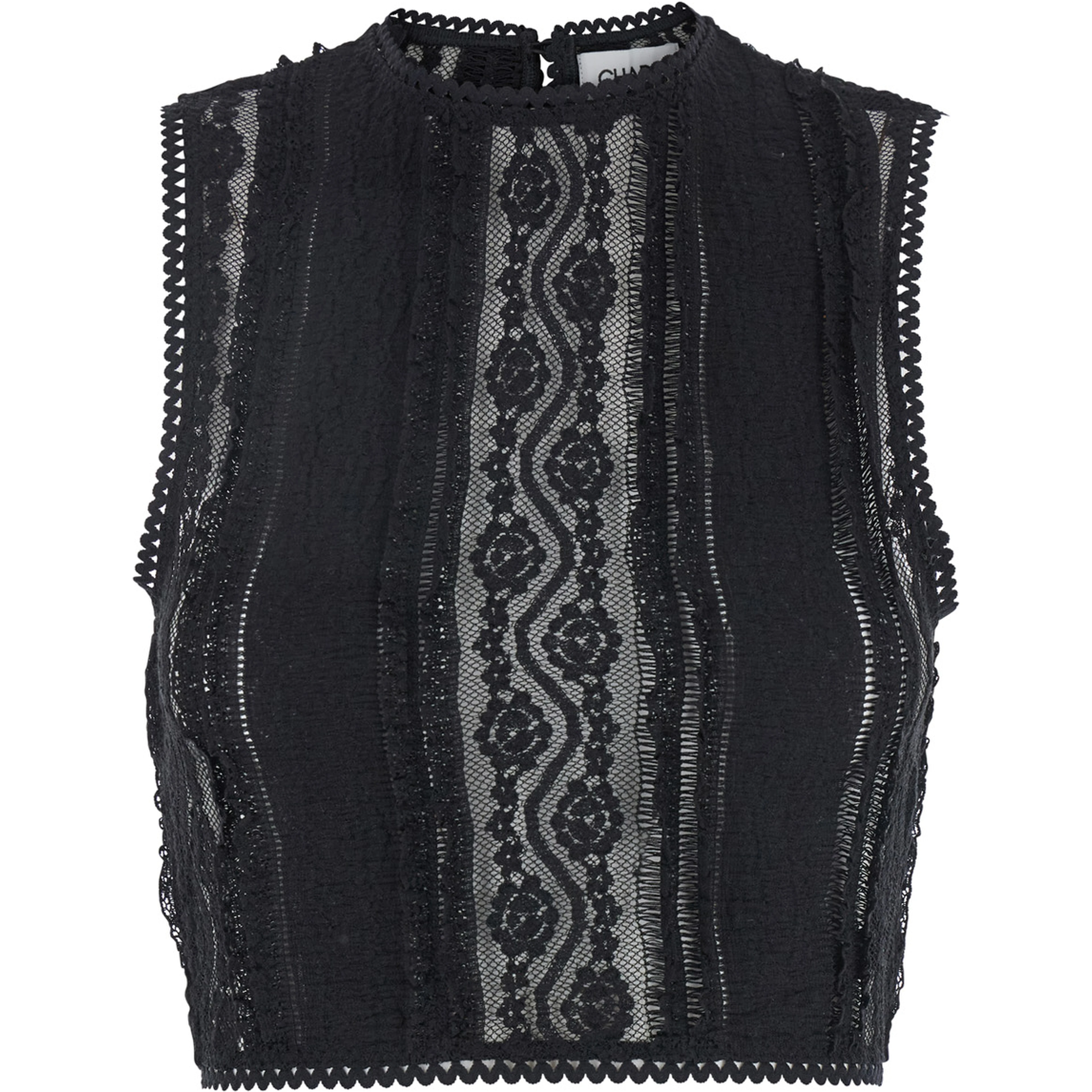 Asteria Black Top with Embroidery Details and Semi-Transparent Design in Cotton and Tech Fabric Blend Woman