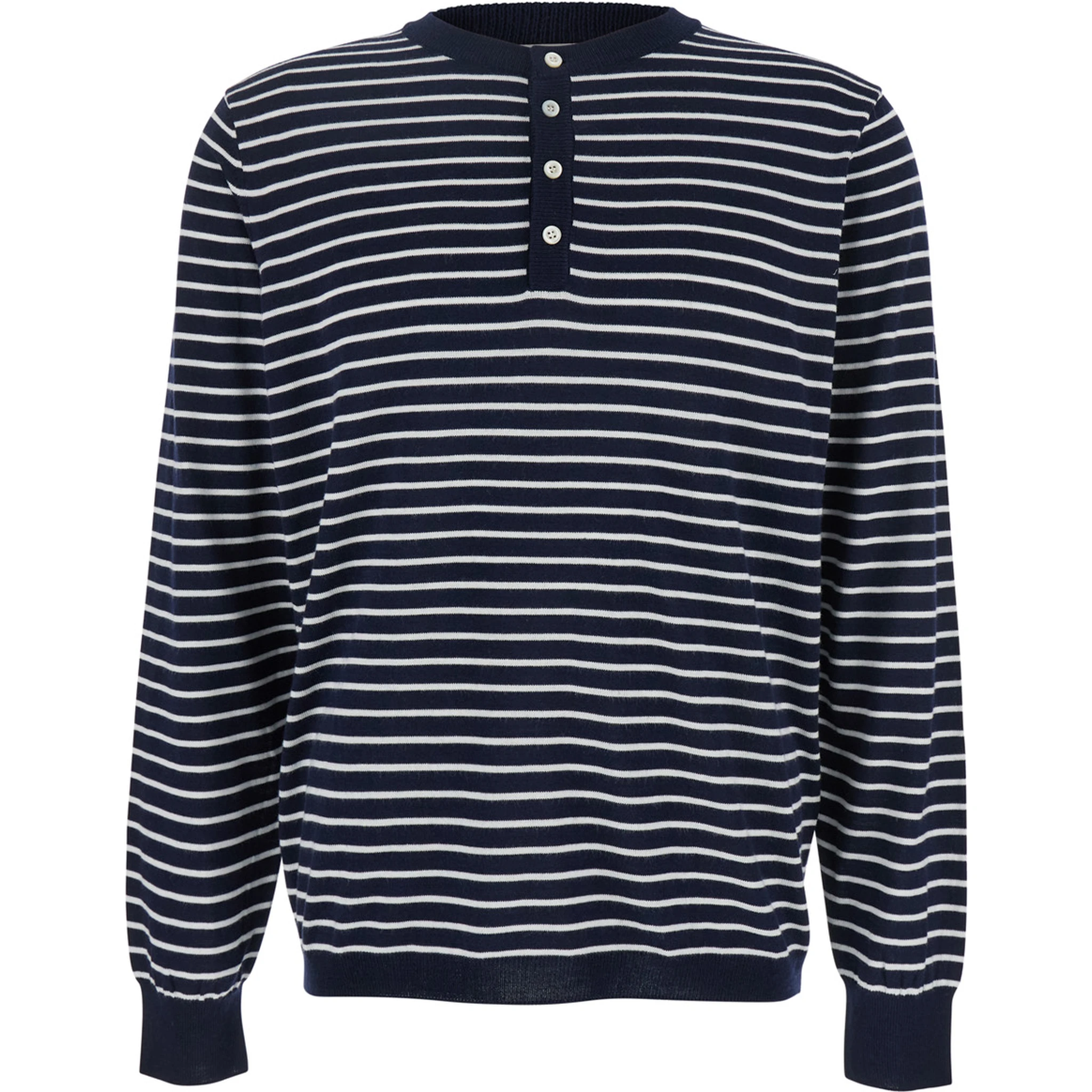Blue Crewneck T-Shirt with All-Over Striped Motif in Cotton Man