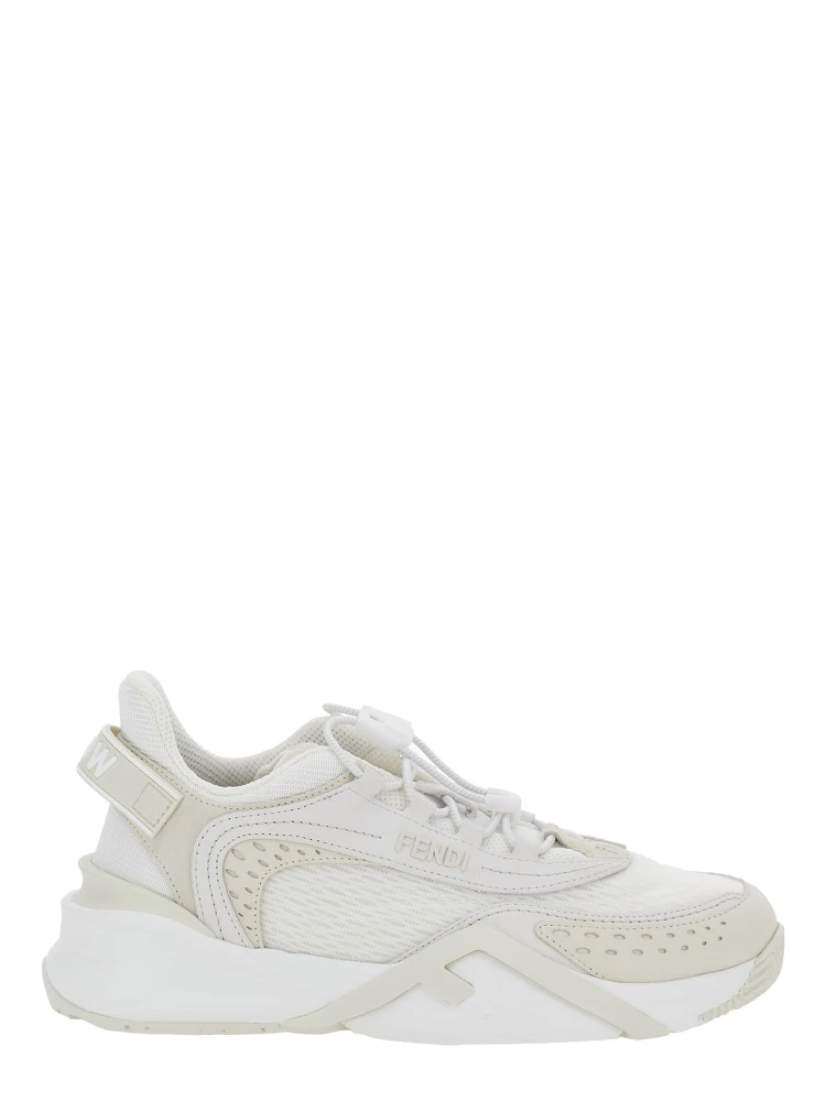 Flow White Sneakers with Toggle Closure and Logo Lettering on the Side in Tech Fabric Woman