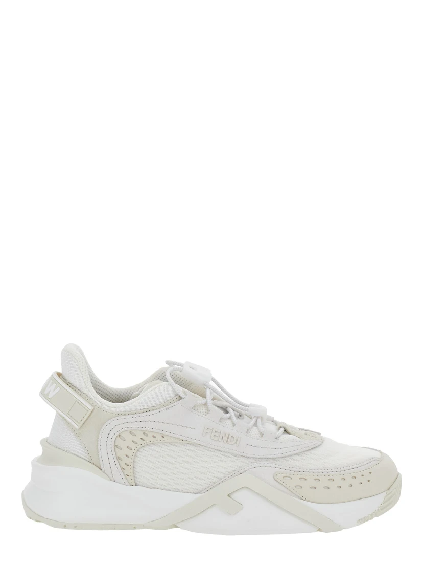 Flow White Sneakers with Toggle Closure and Logo Lettering on the Side in Tech Fabric Woman