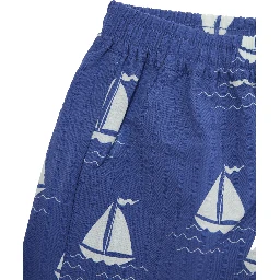 Sailing Boats Blue Shorts with Elastic Waist and All-Over Graphic Print in Cotton Boy