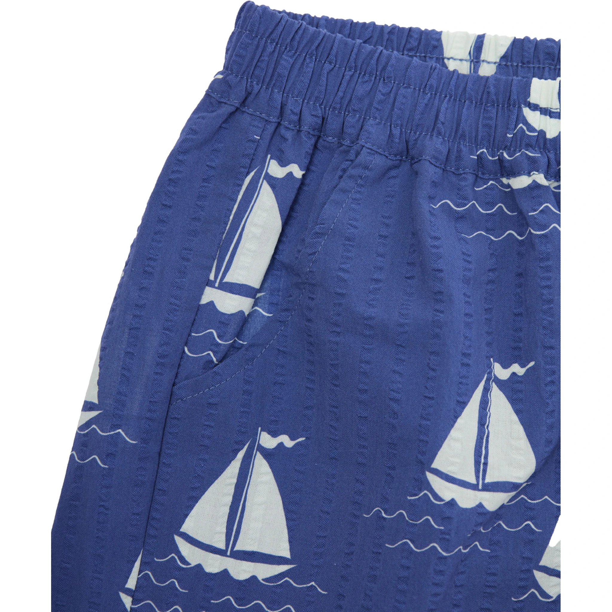 Sailing Boats Blue Shorts with Elastic Waist and All-Over Graphic Print in Cotton Boy
