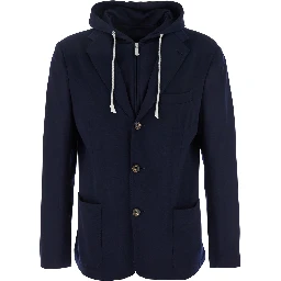 Blue Jacket with Hood and Bib in Wool Man
