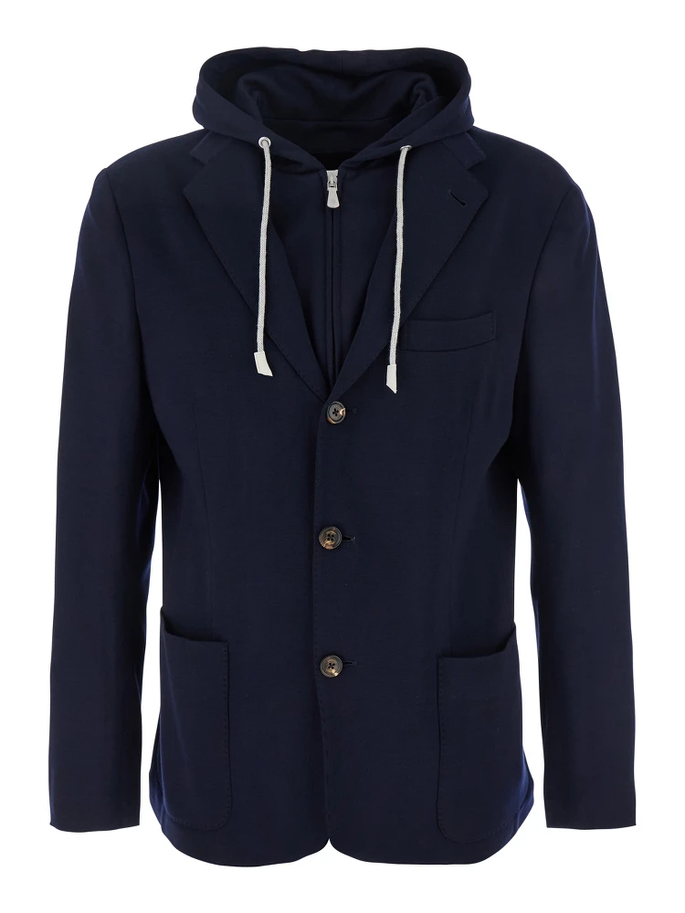 Blue Jacket with Hood and Bib in Wool Man