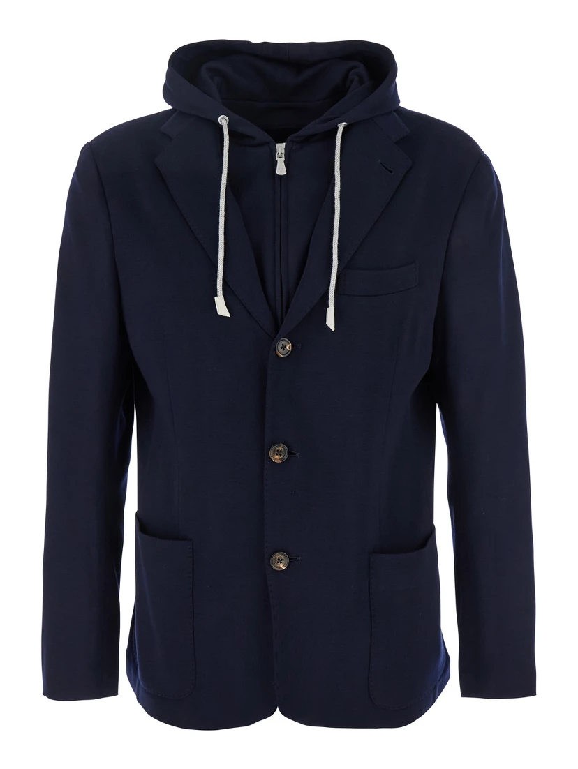Blue Jacket with Hood and Bib in Wool Man
