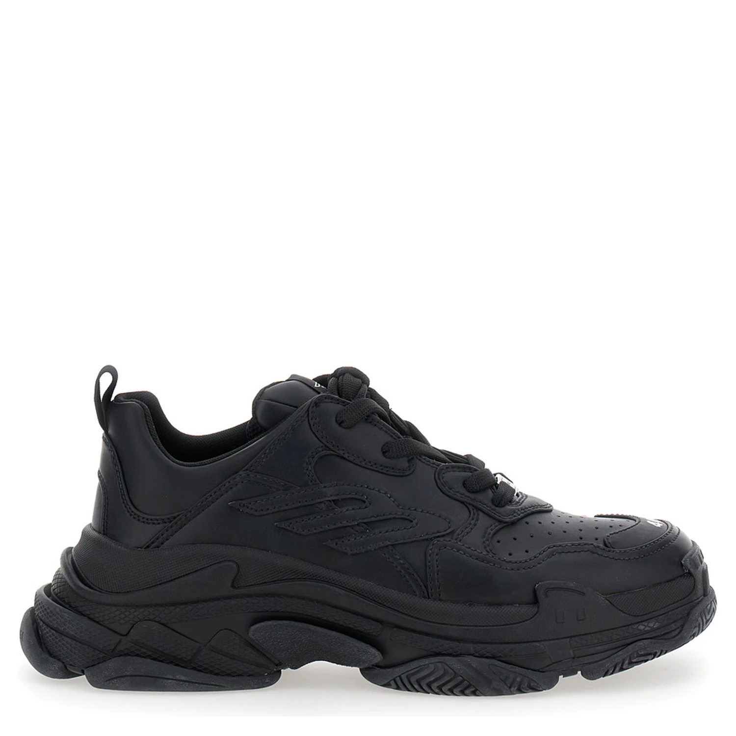 Triple S Sporty Black Sneaker with 3B Logo Embroidered on the Side and Worn Effect in Tech Fabric Man