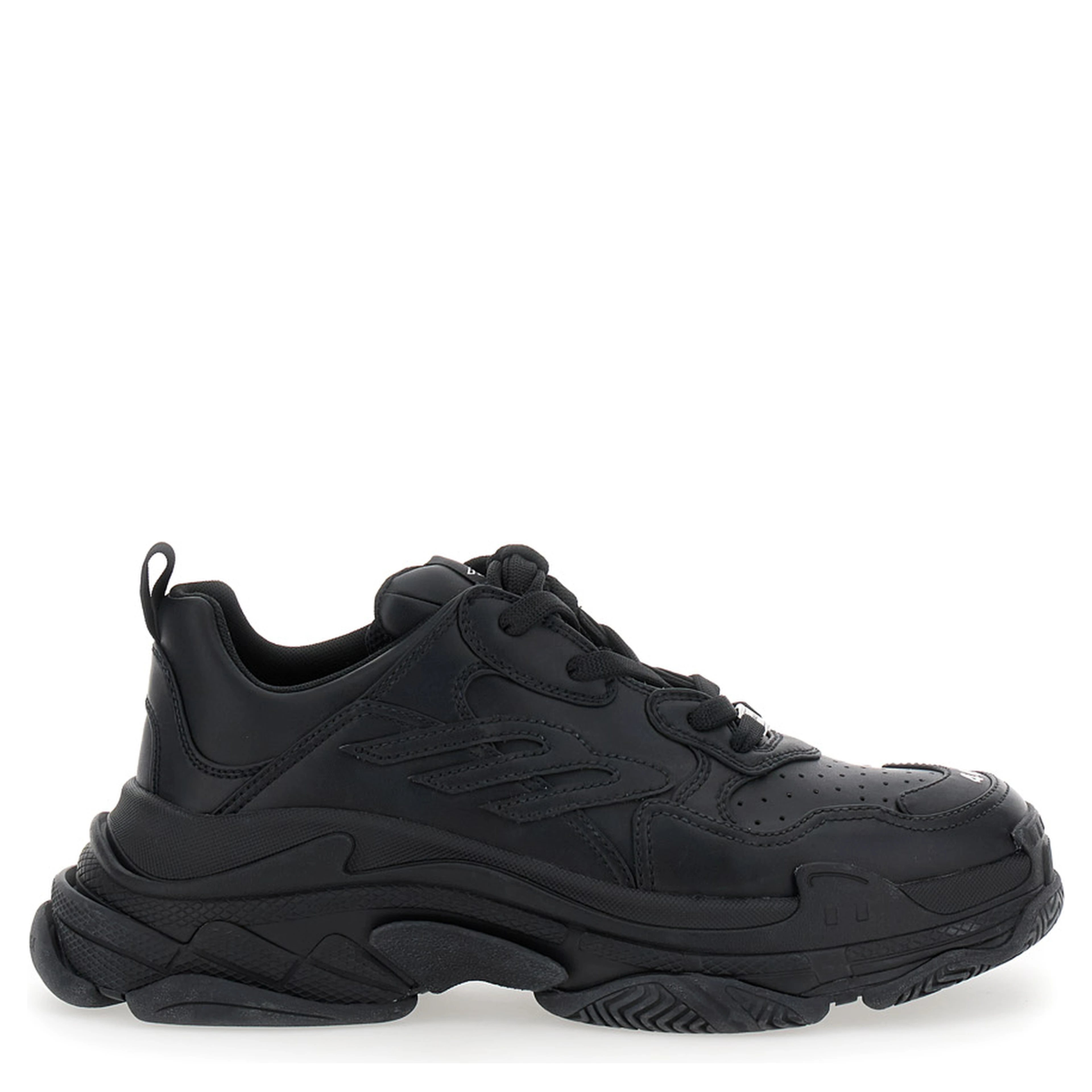 Triple S Sporty Black Sneaker with 3B Logo Embroidered on the Side and Worn Effect in Tech Fabric Man
