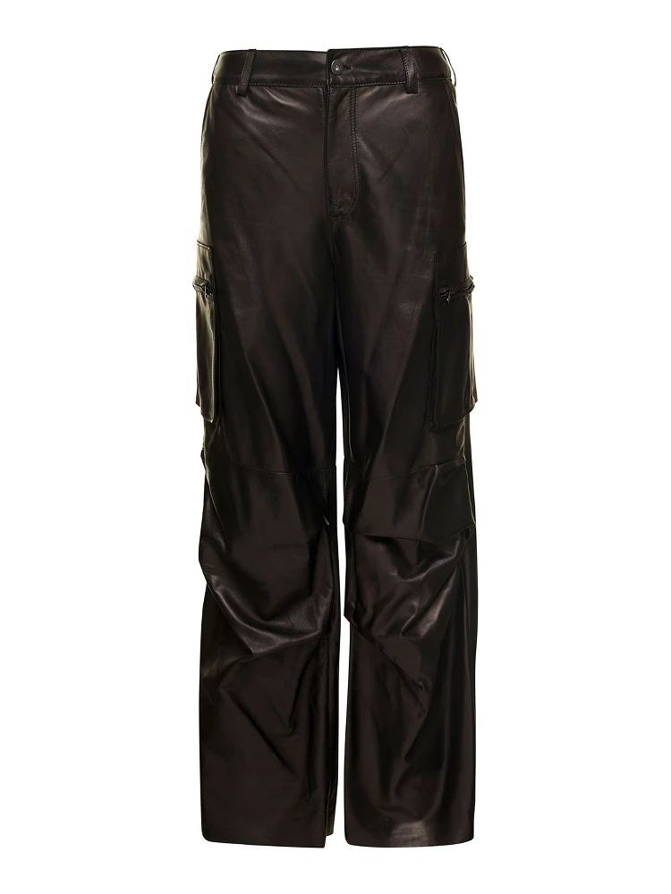 Brown Cargo Pants in Nappa Leather Woman