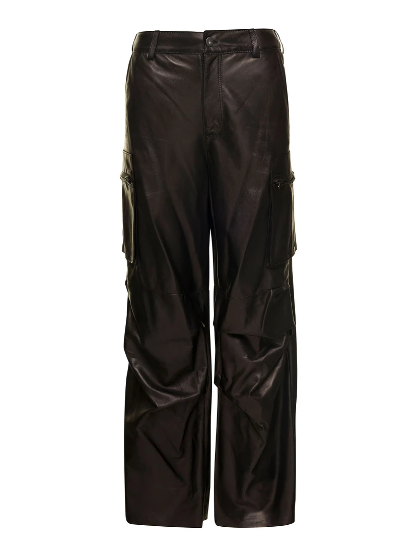 Brown Cargo Pants in Nappa Leather Woman